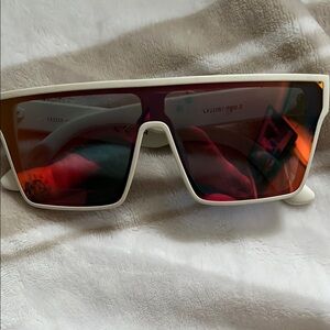 Stylish White Sunglasses with Red Lenses
